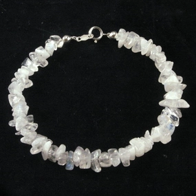 Crisp Style Genuine Rainbow Moonstone Gem Chip Bracelet Sterling Silver