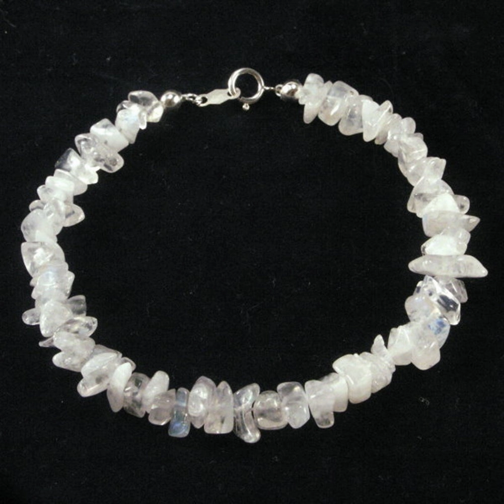 Genuine Rainbow Moonstone Gem Chip Bracelet Sterling Silver Elegant Focus Muted Style