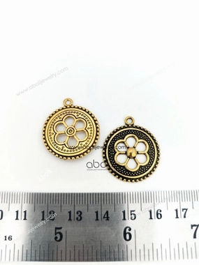 Golden circle charm with flower center CHMG118 2 charms Favorite Accent