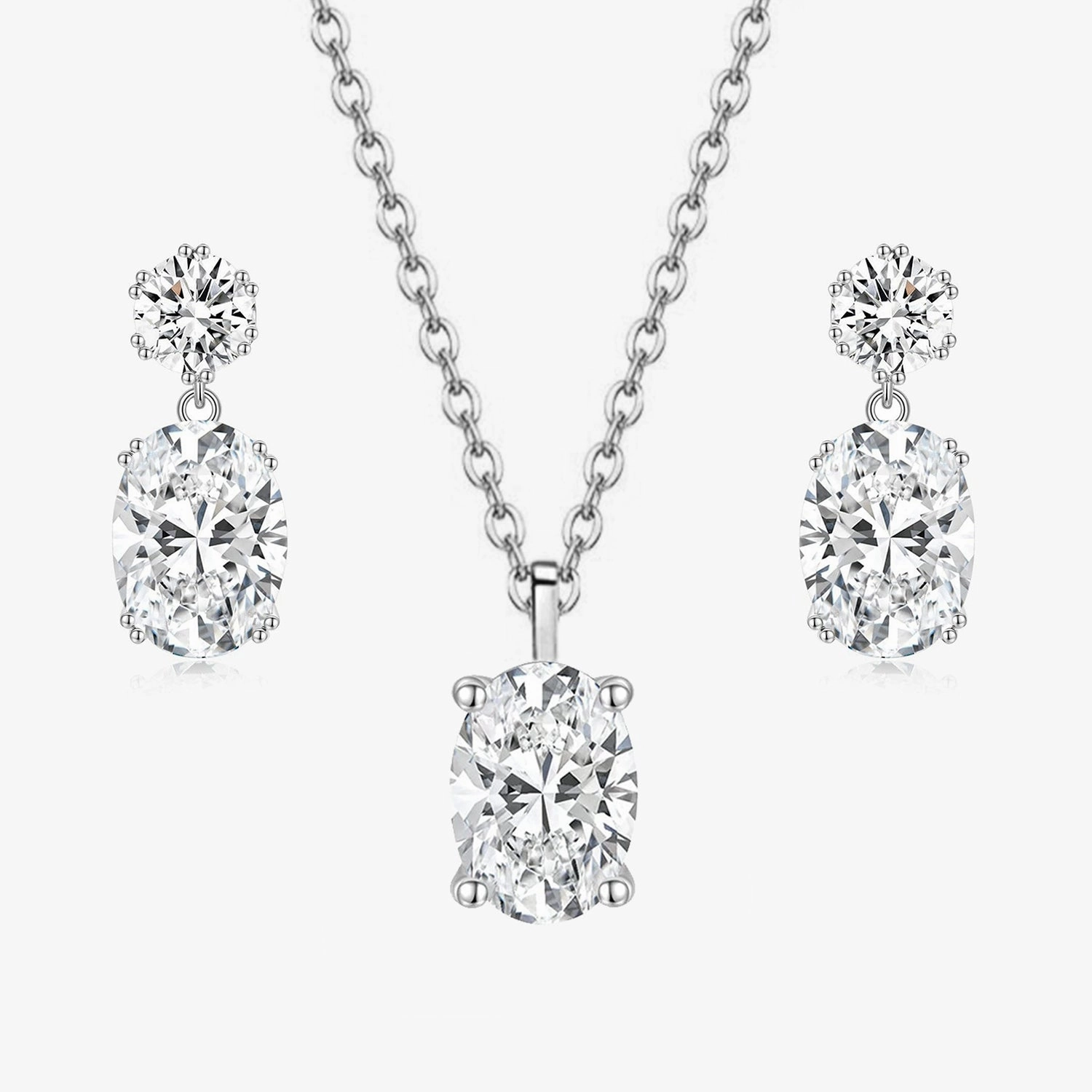 Oval Cut CZ Necklace and Earrings Set Opulent Craft