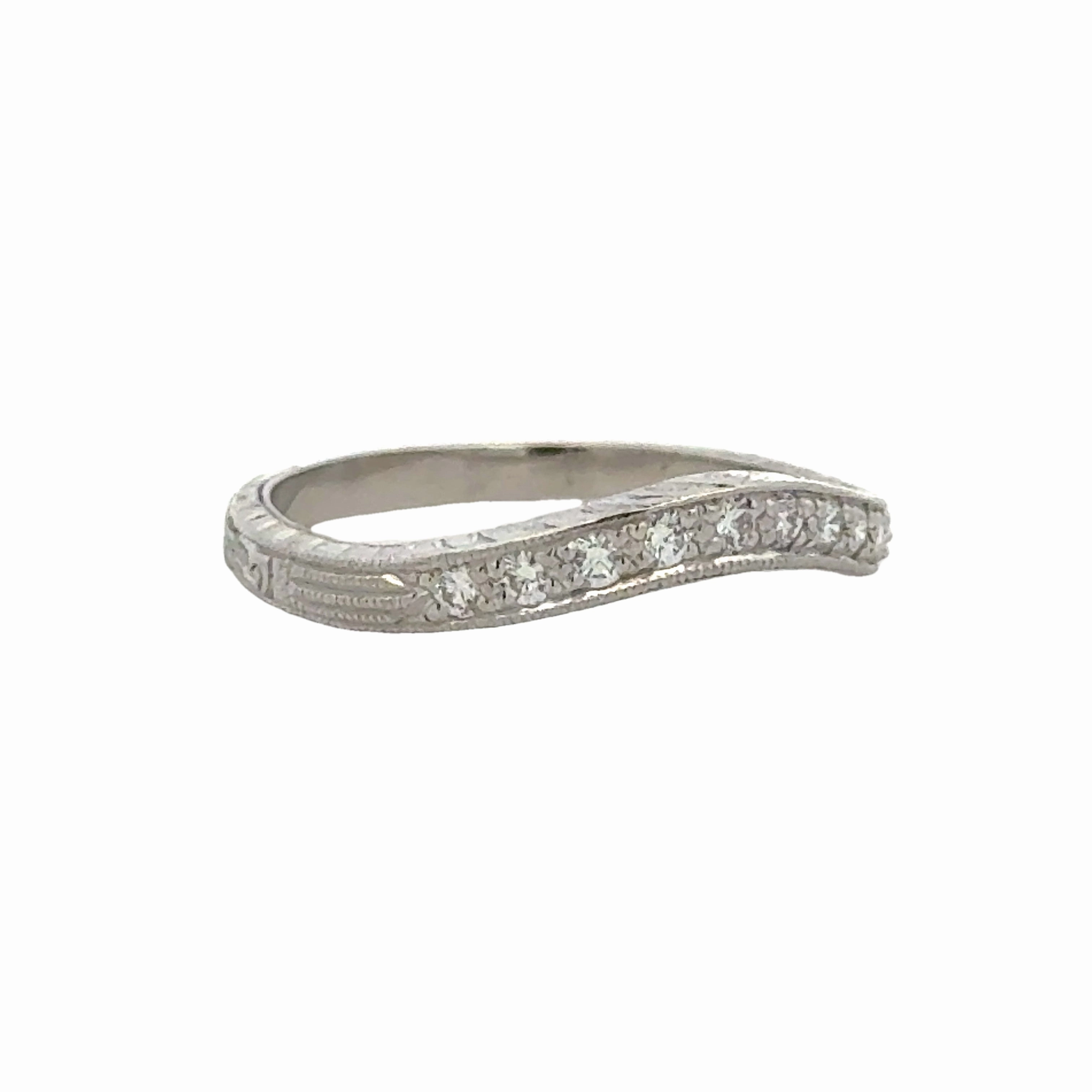 Platinum Art Deco Motif Diamond Curved Wedding Band Affordable Symbol