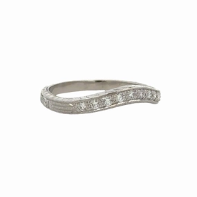 Cool Look Genetic Design Platinum Art Deco Motif Diamond Curved Wedding Band