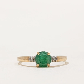Breezy Style Fashion highlight Round Cut Emerald & Diamond Ring | 0.60ct, 0.03ctw | SZ 7 |