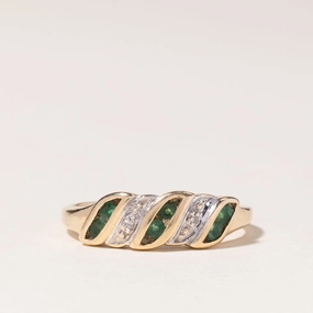 10K Yellow Gold Emerald & Diamond Ring | 0.12ctw, 0.01ctw | SZ 6.5 | Feminine Touch Exclusive Style
