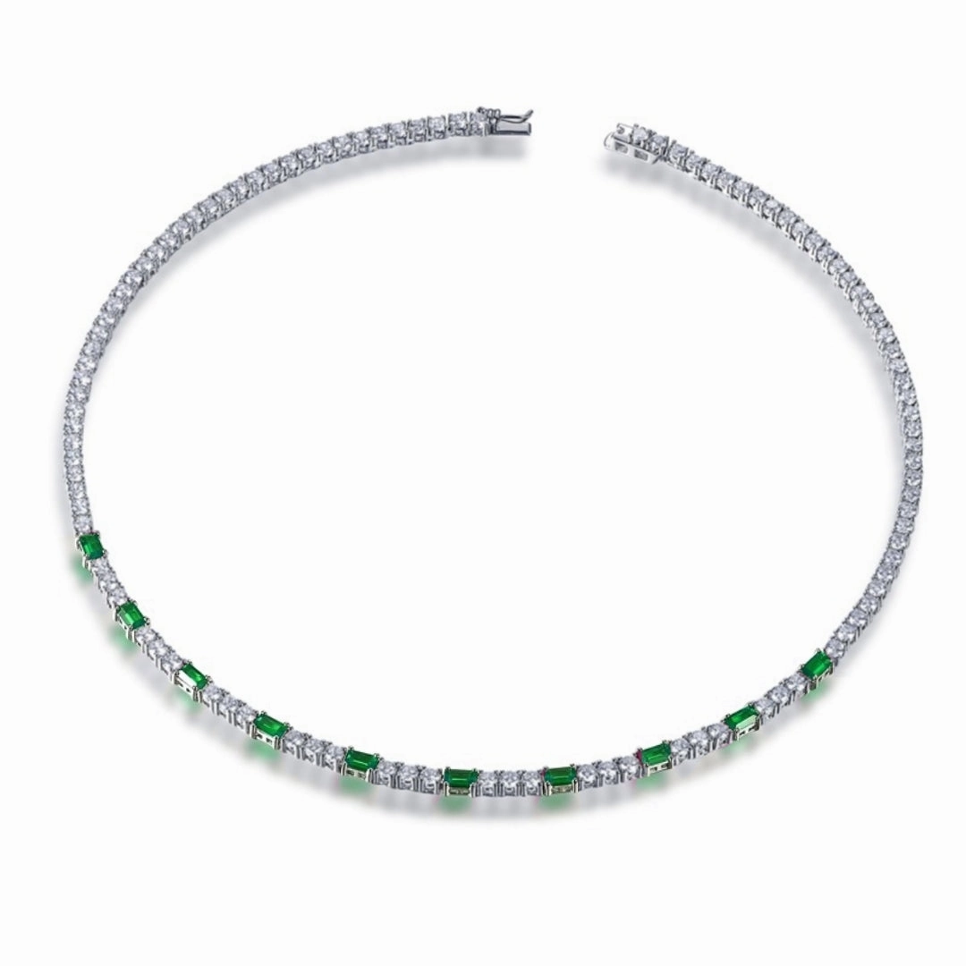 Sterling Silver Tennis Necklace With Interspersed Ruby or Sapphire CZ Stones Monochrome Fit Sunset Look