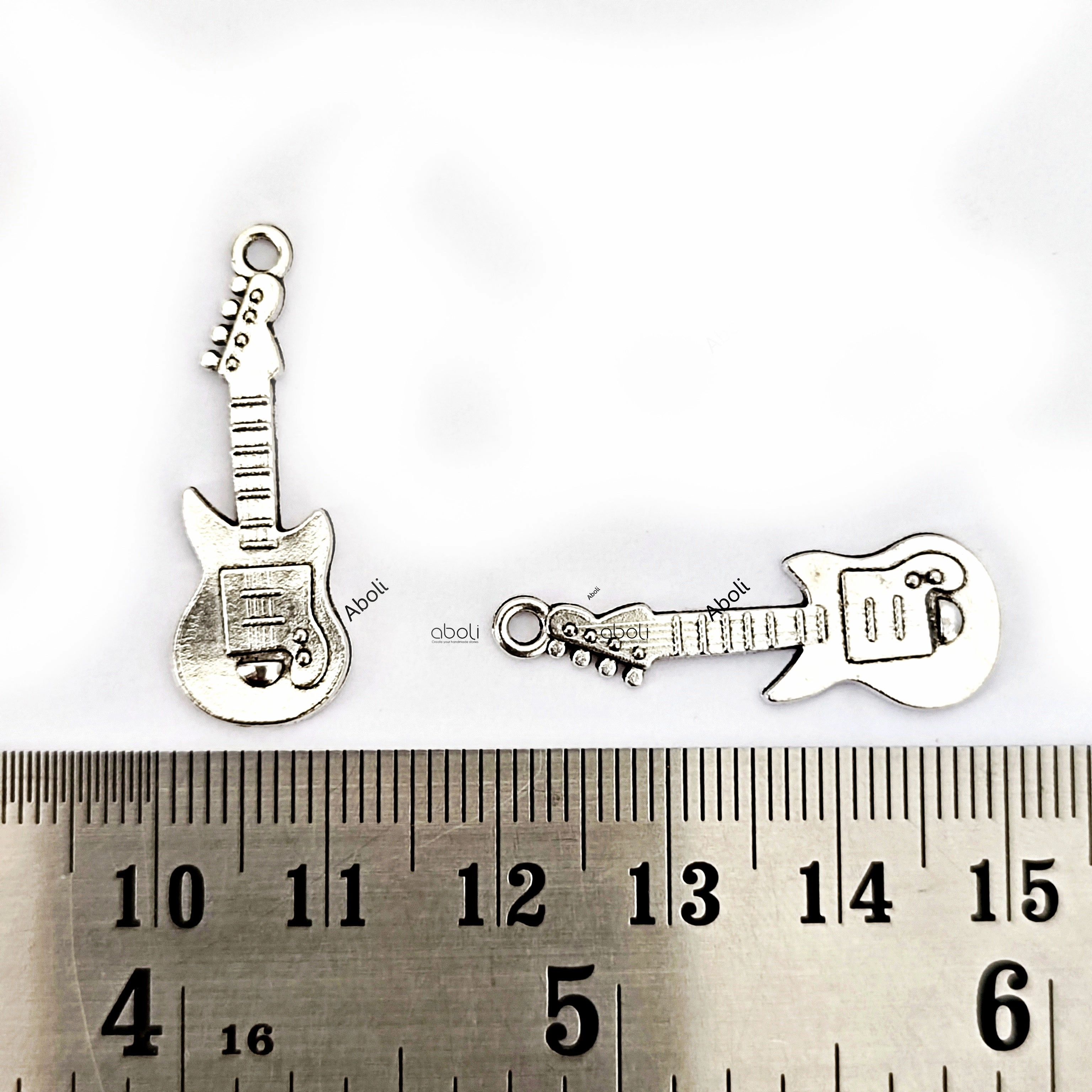 Silver guitar charm music theme guitar player charm CHMS92 2 charms Gentle Finish Special Edition
