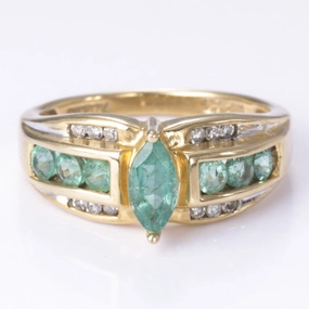Wedding Ready Sleek Sparkle 14k Yellow Gold Emerald and Diamond Ring | 0.67ctw, 0.10ctw | SZ 6