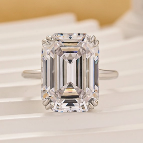 Lush Touch Luxurious 11.5 Carat Emerald Cut Engagement Ring In Sterling Silver