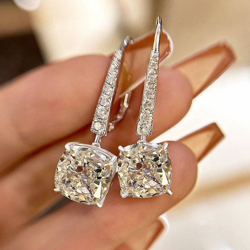 Louily Exquisite Cushion Cut Women's Earrings In Sterling Silver Luxury Vibe