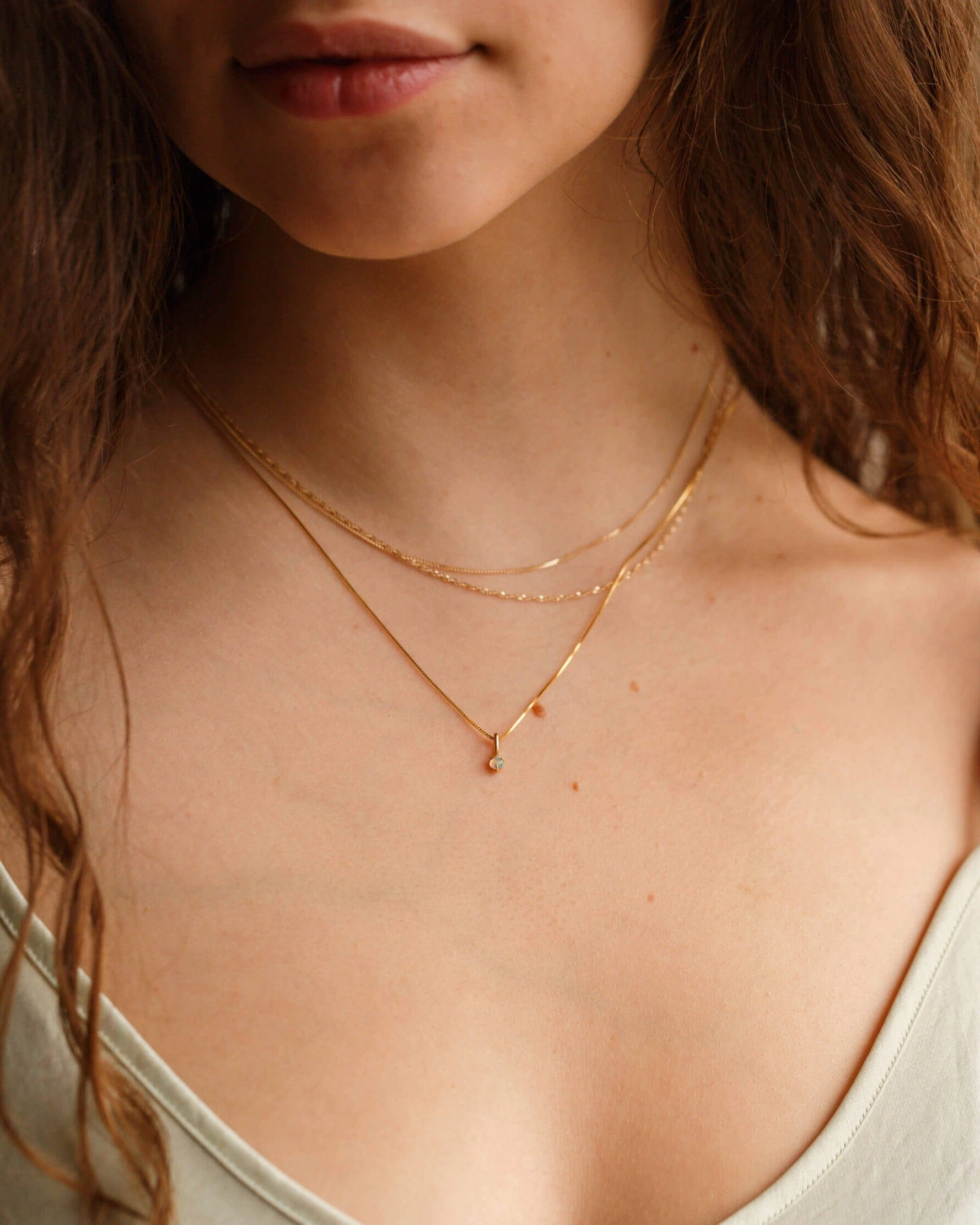 Anniversary Style Graceful Gift Solid Gold Aura Birthstone Charm Necklace