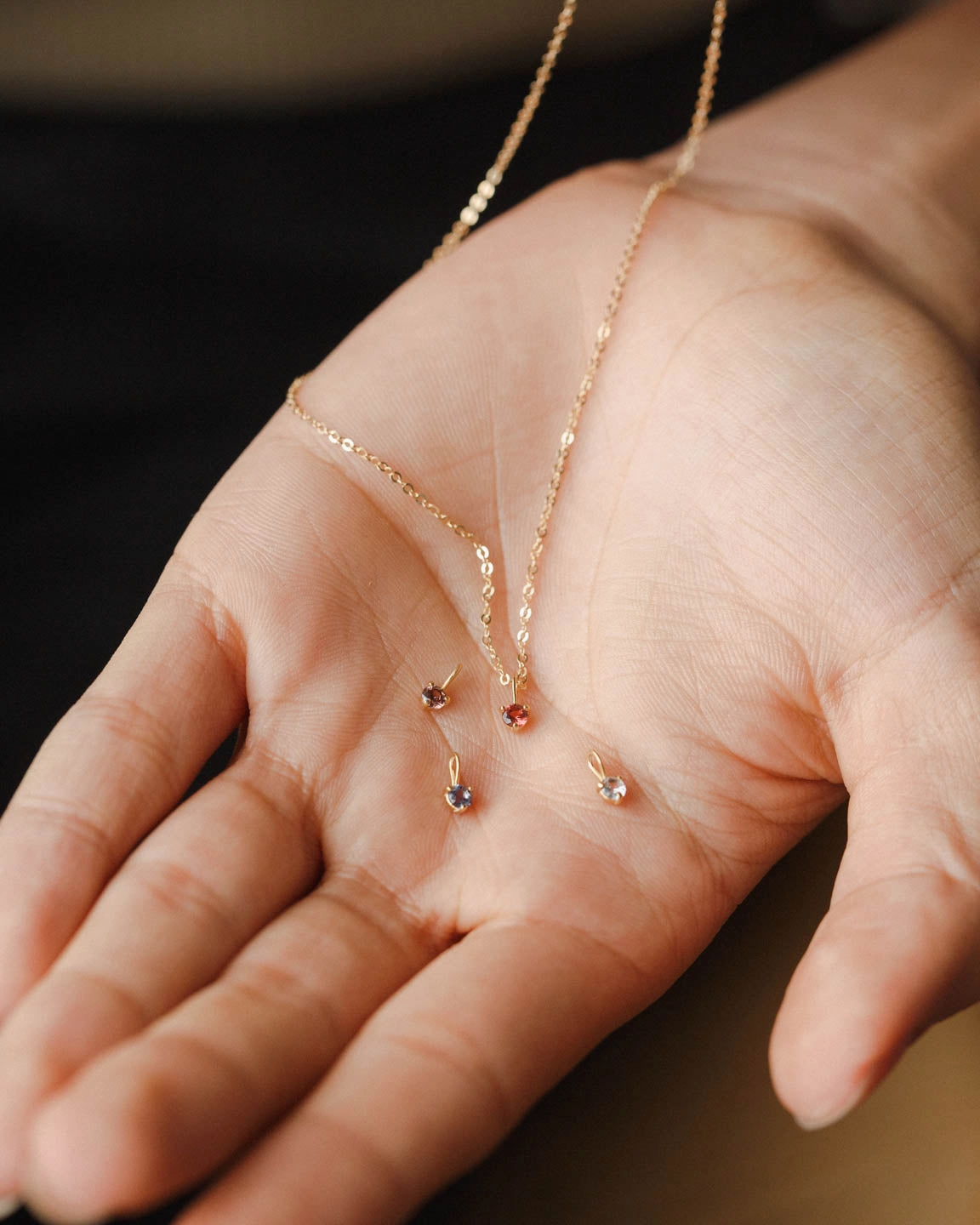 Formal Attire Fixed Size Accessory Solid Gold Aura Birthstone Charm Necklace