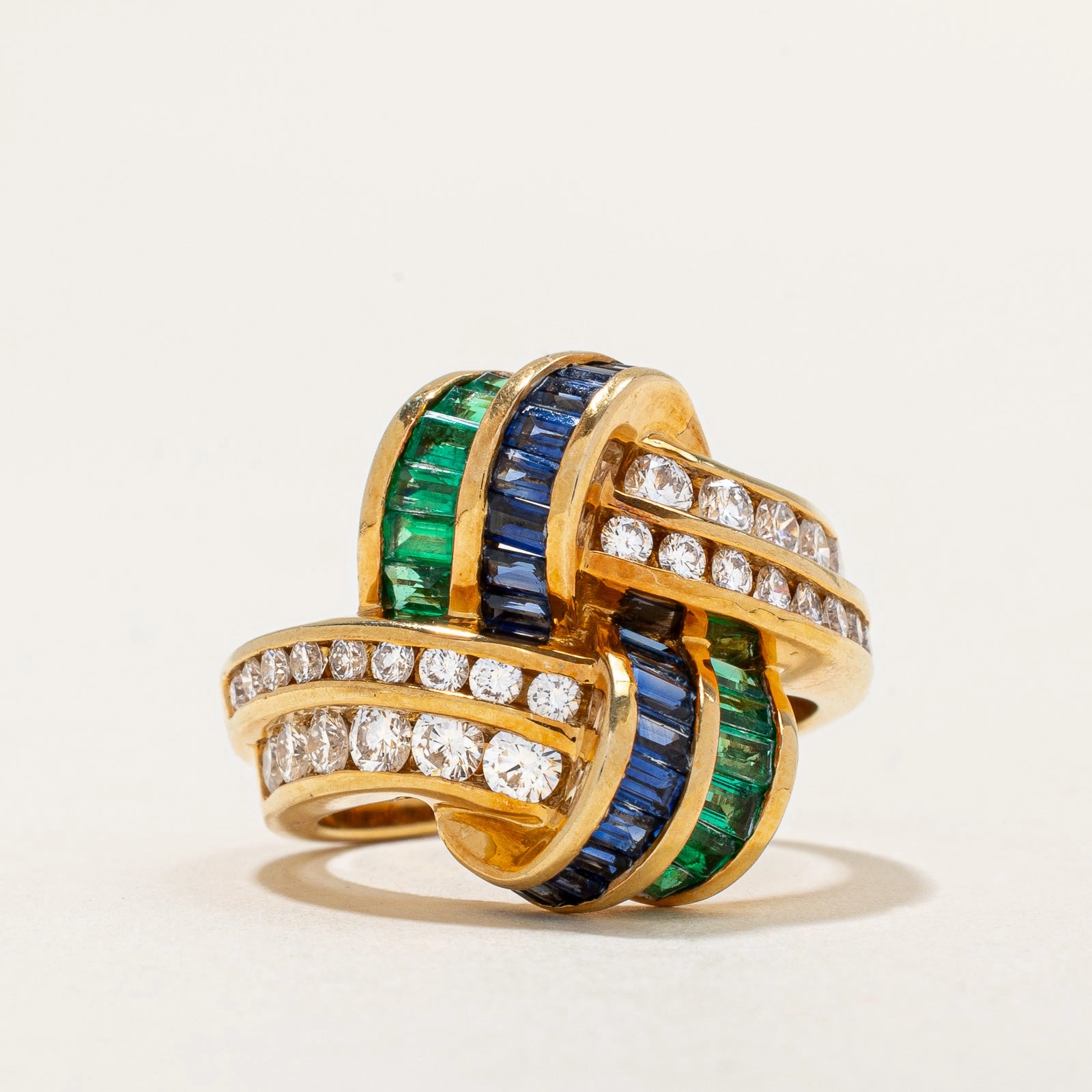 Formal Style Elegant Craftwork Diamond & Emerald/Sapphire Ring | 1.00ctw | SZ 6.75 |