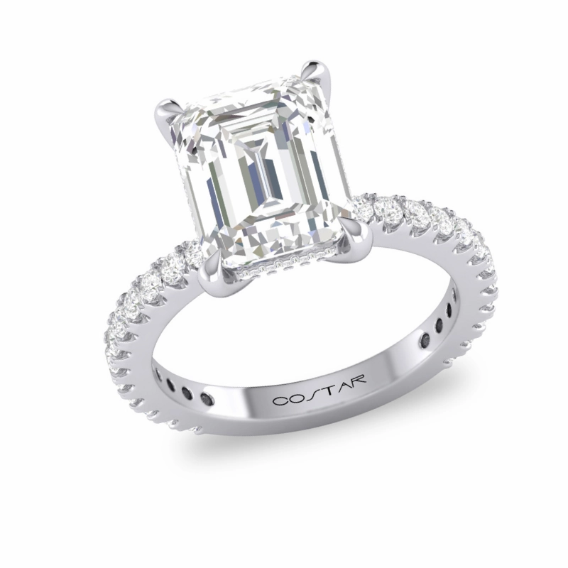 Refined Touch 14K White Gold 2.5Ct. Emerald Cut Diamond Hidden Halo Engagement Ring