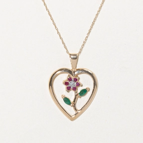 Sleek Radiance Multi Gemstone Flower & Heart Pendant Necklace | 0.26ctw | 18" |
