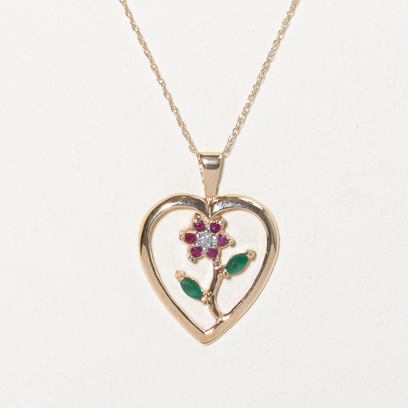Sleek Radiance Multi Gemstone Flower & Heart Pendant Necklace | 0.26ctw | 18" |