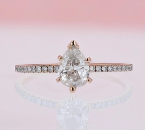 Pear Shaped Pave Diamond Engagement Ring 14K Rose Gold State Emblem