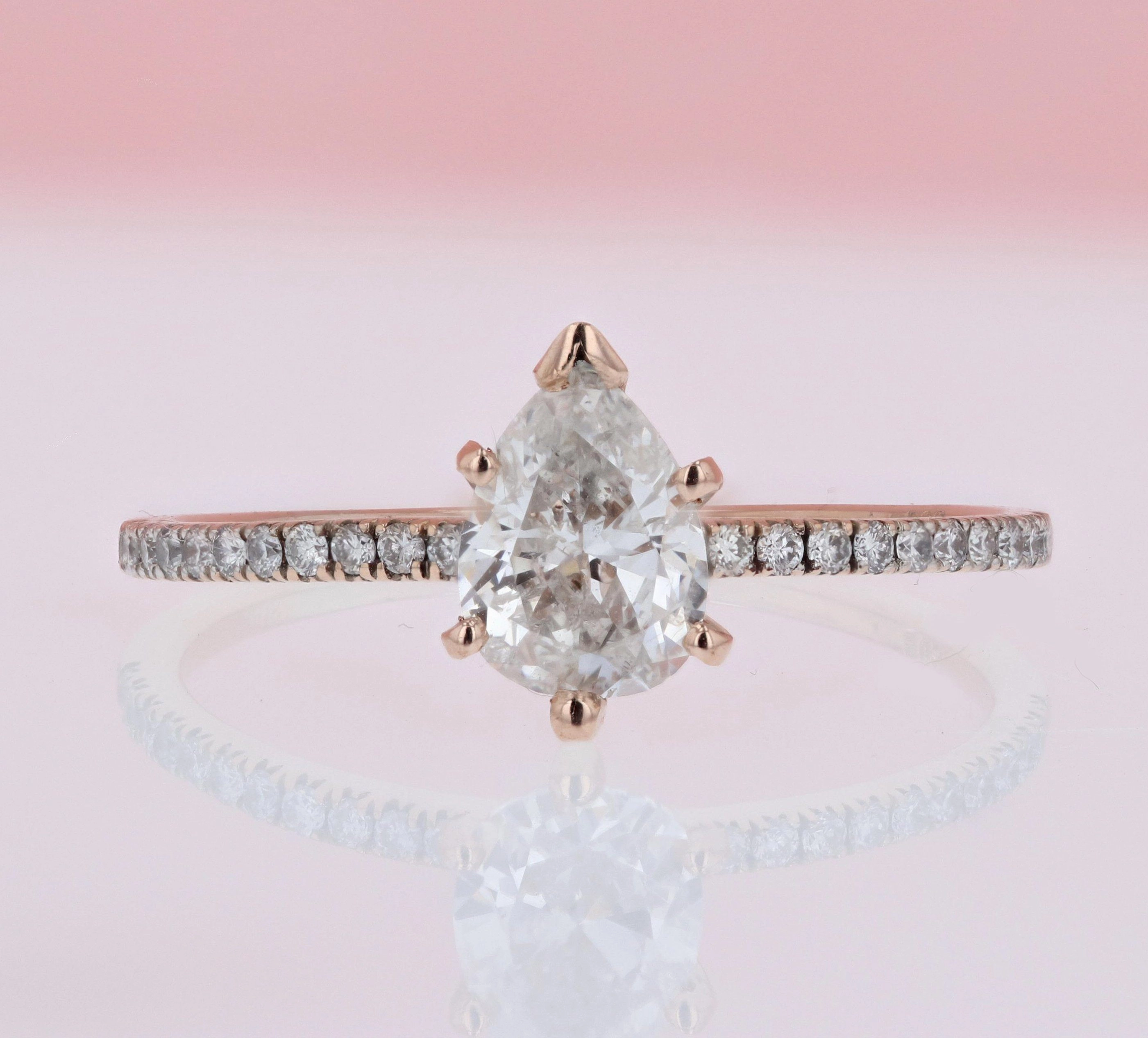 Pear Shaped Pave Diamond Engagement Ring 14K Rose Gold State Emblem
