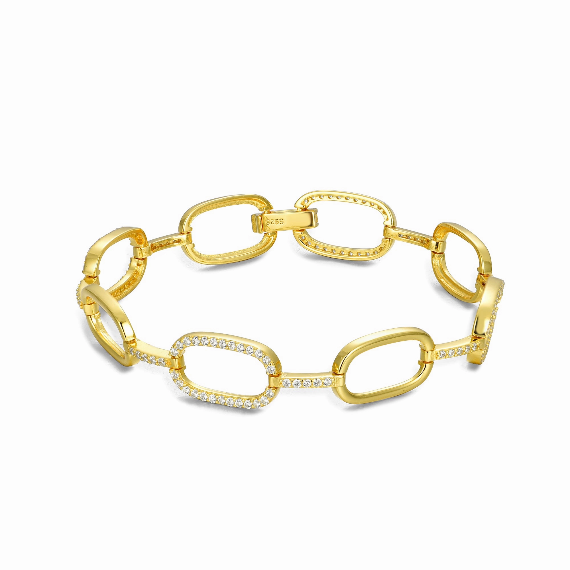 Rhodium or Gold-Plated Sterling Silver Micropave CZ Oval Link Bracelet Fall Vibes Chic Fashion