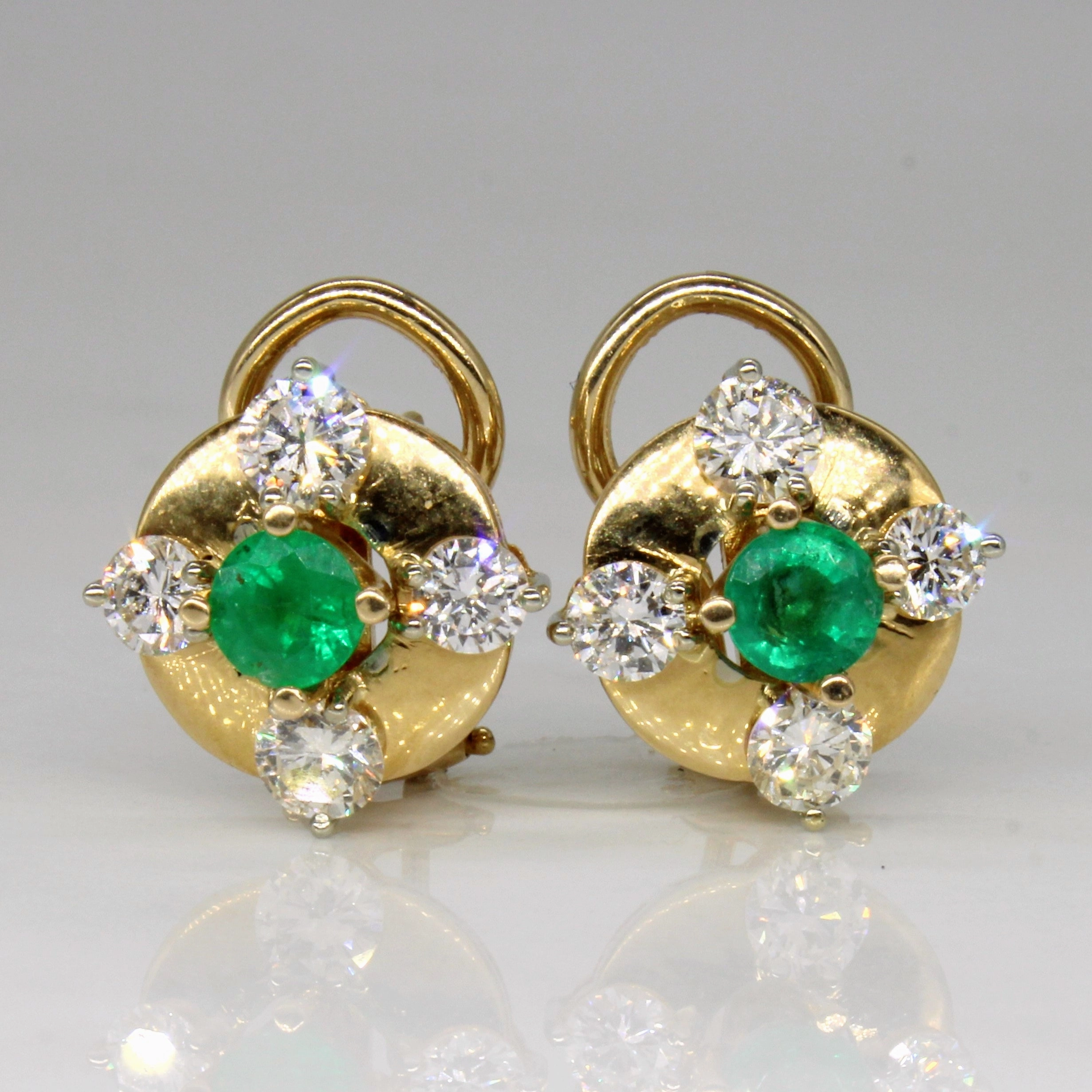 Glam Detail Diamond & Emerald Earrings | 1.50ctw, 0.62ctw |