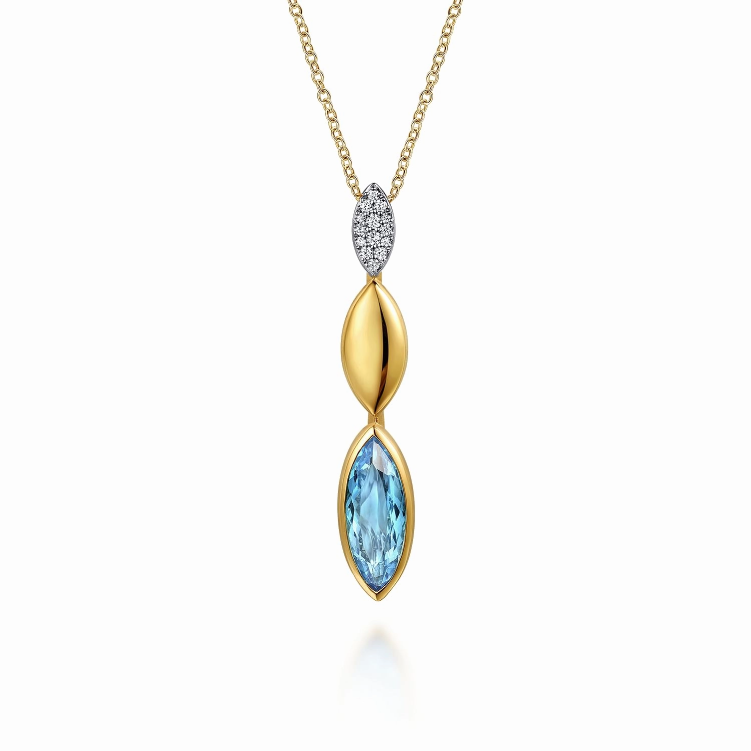 14K White & Yellow Gold Diamond and Marquise Blue Topaz Drop Necklace Special Gift