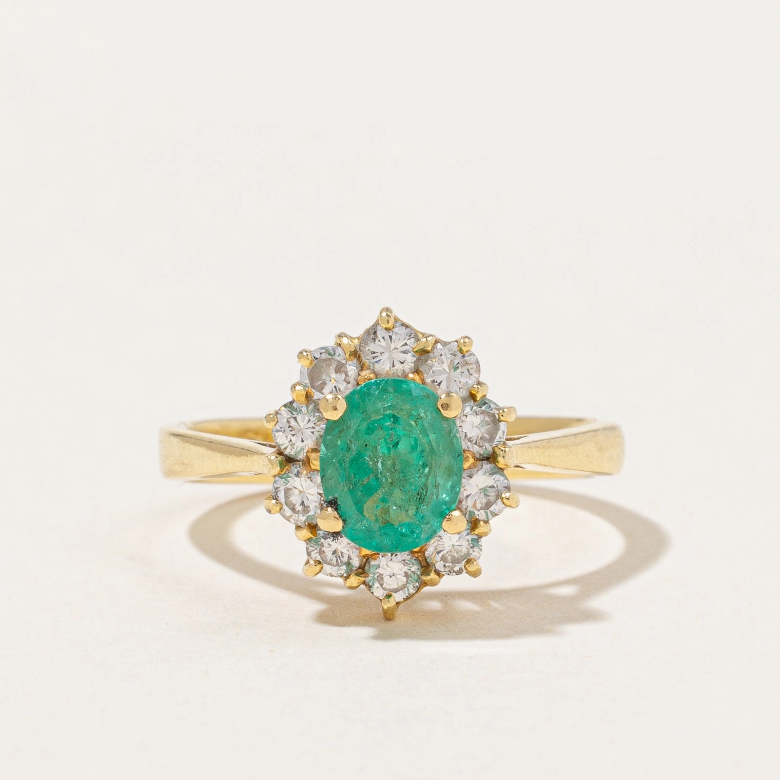 Emerald & Diamond Halo Ring | 0.70ct, 0.50ctw | SZ 5.75 | Stunning Finish Party Finish