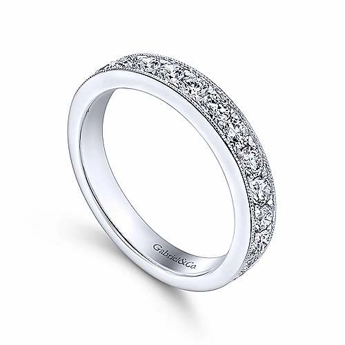 16-Stone Diamond Band with Milgrain Edging 14K White Gold Luxury Contour