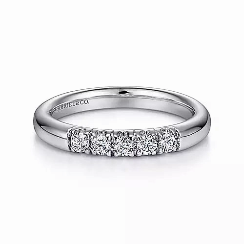 Brilliant Accessory 14K White Gold 5 Stone French Pave Diamond Wedding Band