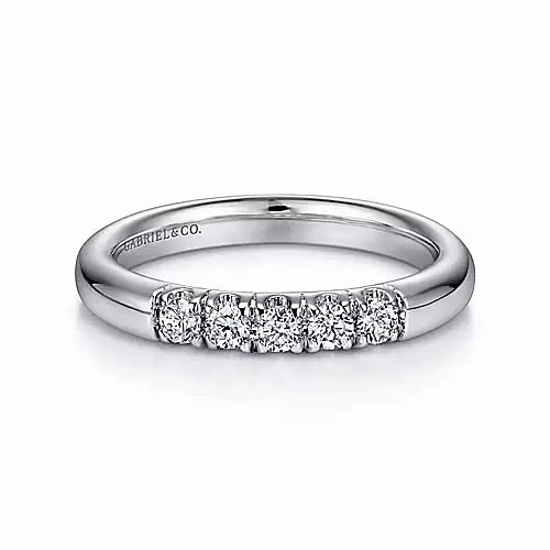 Refined Flair Secure Style 14K White Gold 5 Stone French Pave Diamond Wedding Band