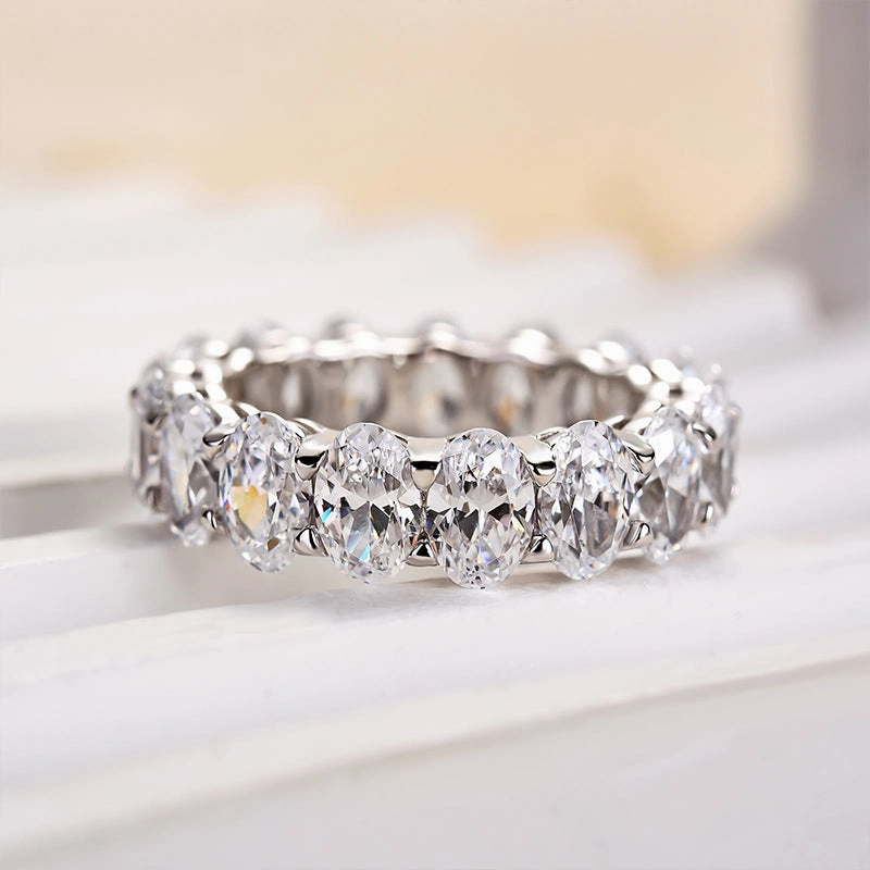 Natural Touch Structured Shape Louily Eternity Oval Cut Wedding Band For Women In Sterling Silver