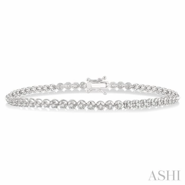 Rustic Charm Unfettered Fusions 1 Ctw Round Cut Diamond Illusion Tennis Bracelet in 10K White Gold