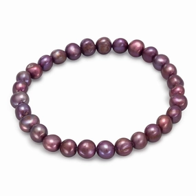 Grace Note Celebration Style Maroon Red Dyed Dark Red Freshwater Cultured Freshwater Pearl Stretch Bracelet