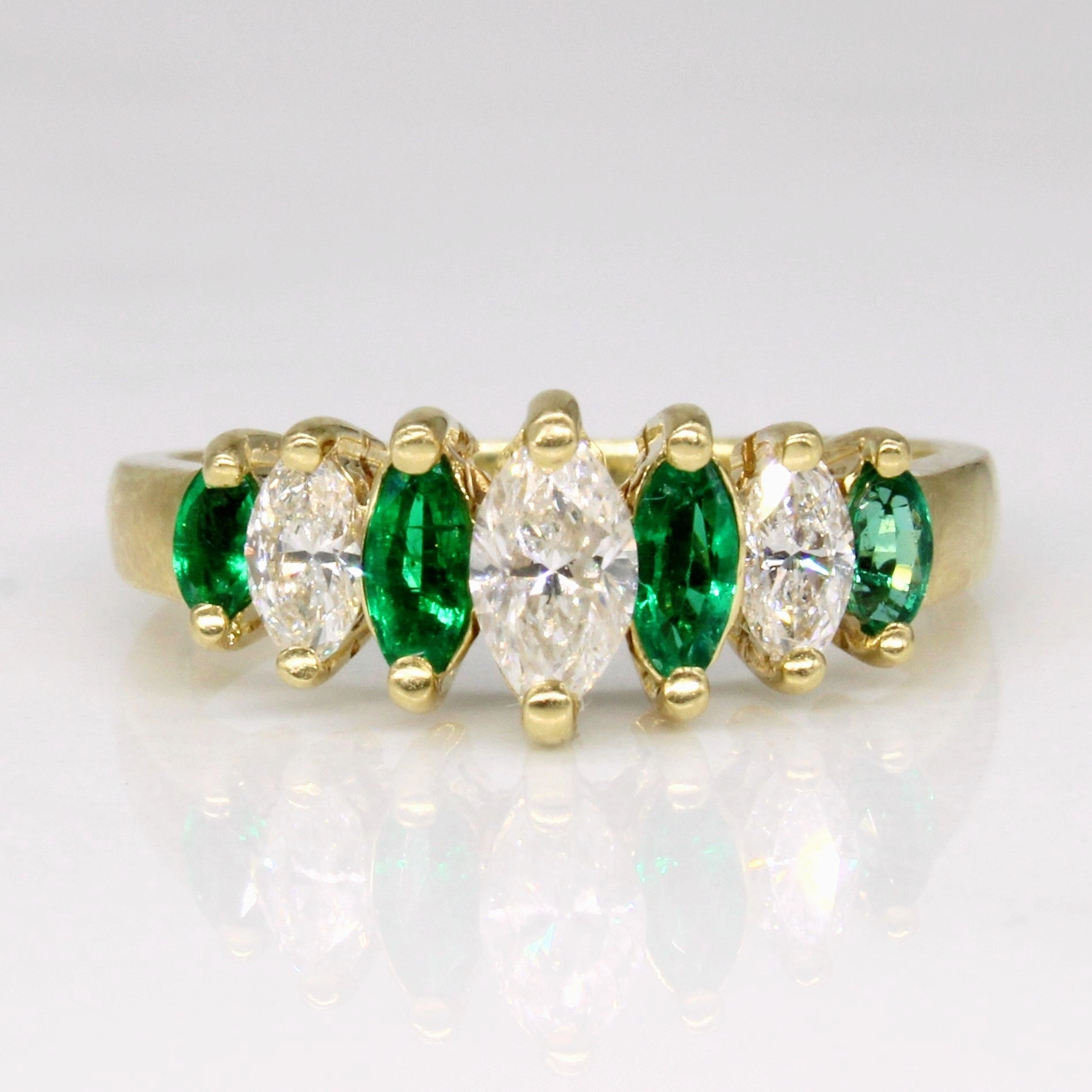 Marquise Cut Diamond & Emerald Ring | 0.42ctw, 0.20ctw | SZ 5 | Effortless Edge Delicate Edge