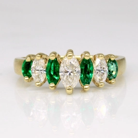 Marquise Cut Diamond & Emerald Ring | 0.42ctw, 0.20ctw | SZ 5 | Effortless Edge Delicate Edge