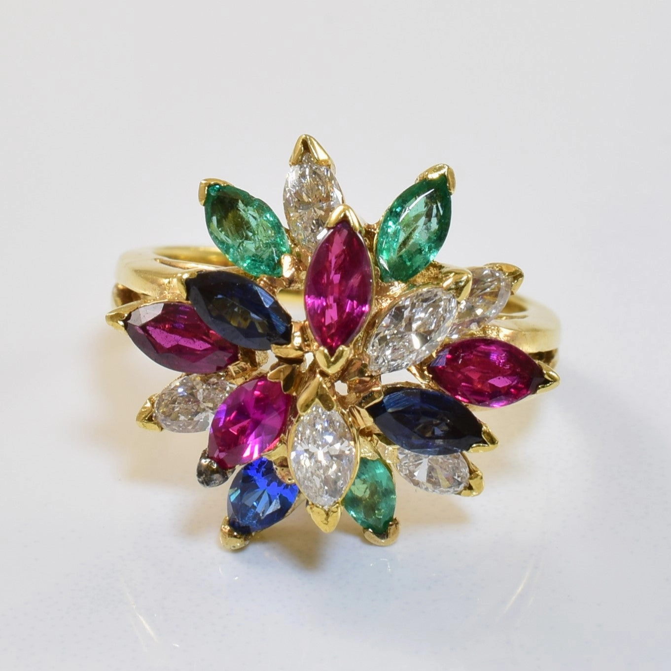 Marquise Cut Diamond and Gemstone Cocktail Ring | 0.60ctw, 1.02ctw | SZ 6 | Sophisticated Shine Vibrant Jewelry Shine