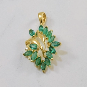 Marquise Emerald & Diamond Pendant | 1.10ctw, 0.02ctw | Brunch Date