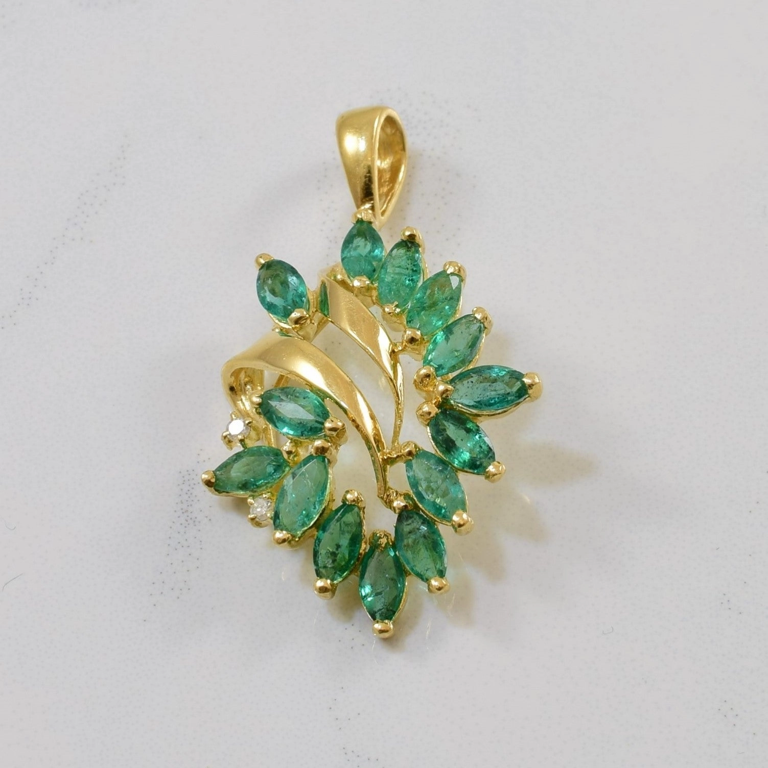 Marquise Emerald & Diamond Pendant | 1.10ctw, 0.02ctw | Brunch Date