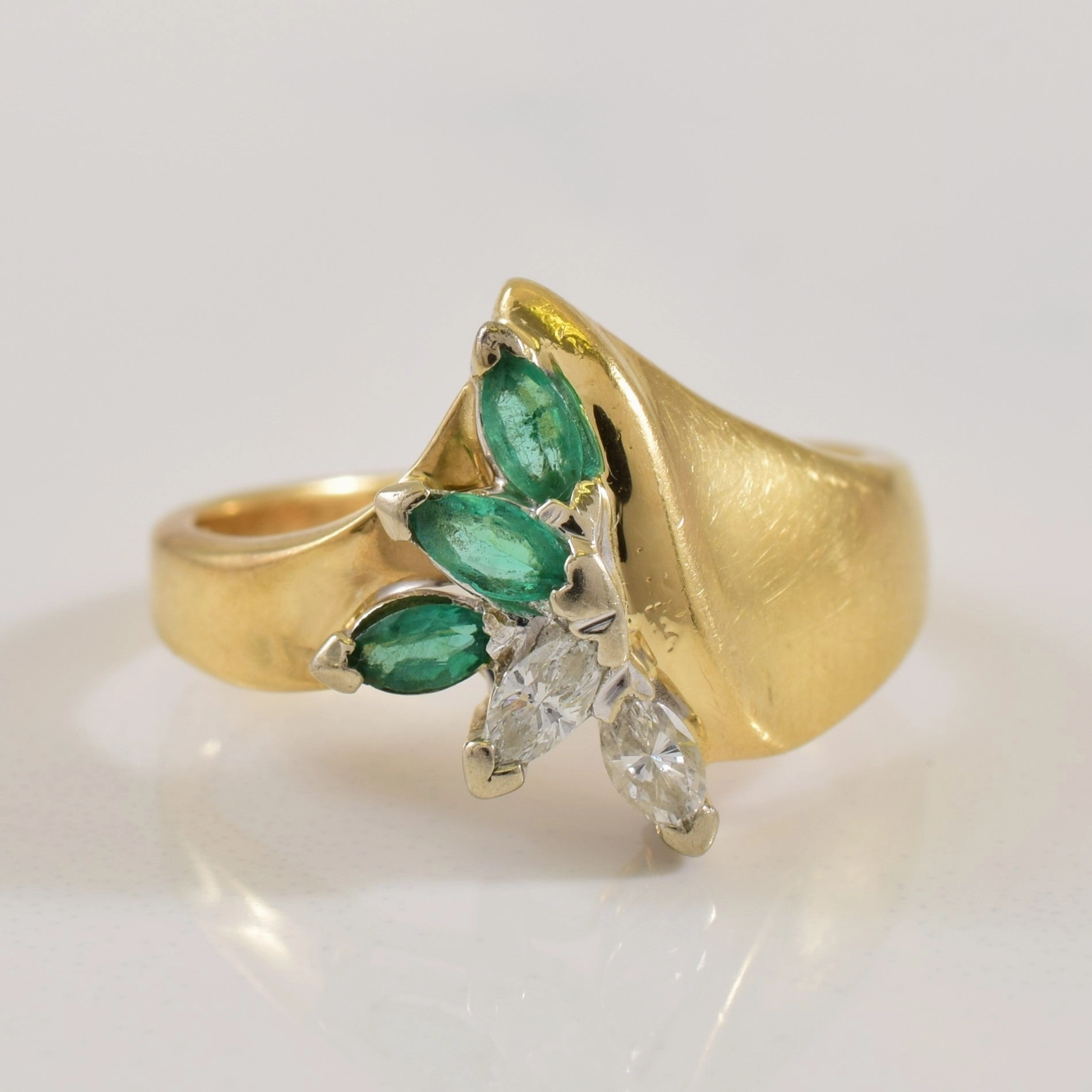 Precious Stones Marquise Emerald & Diamond Ring | 0.12ctw, 012ctw | SZ 5.25 |