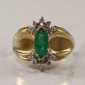 Statement Ready Dazzling Jewelry Marquise Emerald & Diamond Tapered Ring | 0.12ctw, 0.40ct | SZ 6.75 |
