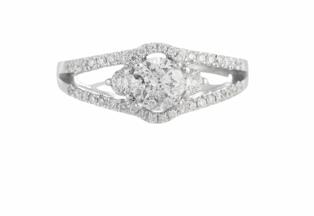 Ornate Accessory 14 Karat White Gold Split Shank Pave Engagement Ring (1.10cttw)