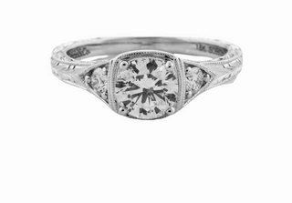 18 Karat White Gold Engraved Antique Engagement Ring (1.09cttw) Neutral palette