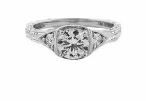 18 Karat White Gold Engraved Antique Engagement Ring (1.09cttw) Neutral palette