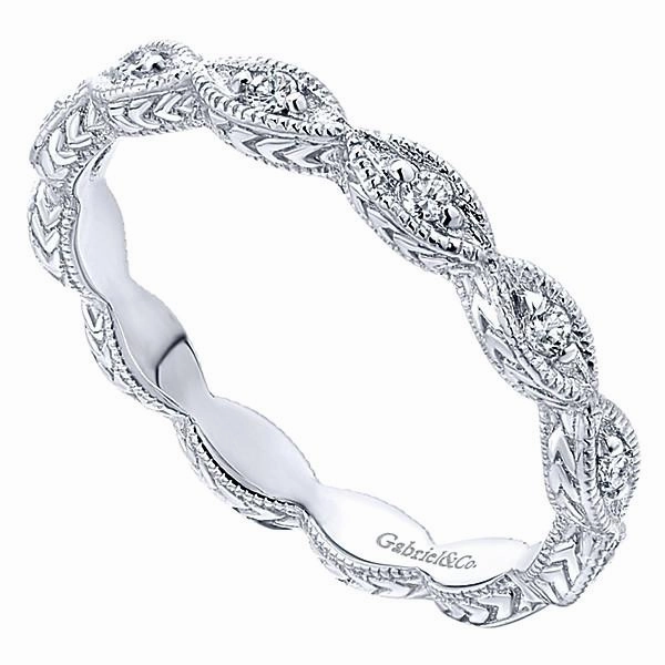 Curved Line Marquise Shaped Stackable Diamond Ring 14K White Gold