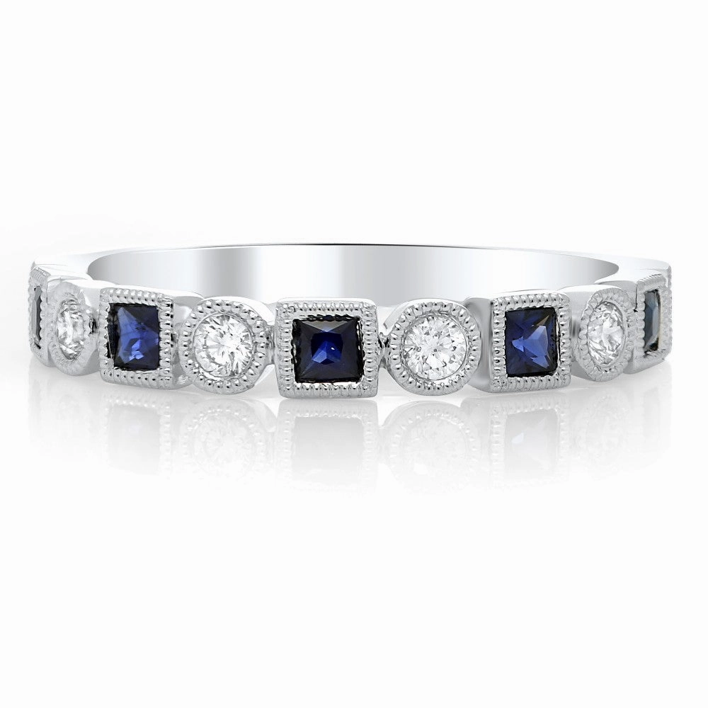 MILGRAIN DIAMOND AND SAPPHIRE RING Balanced Texture