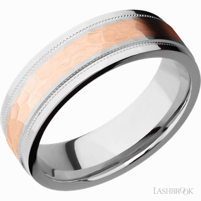 Milgrain Hammered Rose Gold Wedding Band Cobalt Chrome 7mm Compostable Material