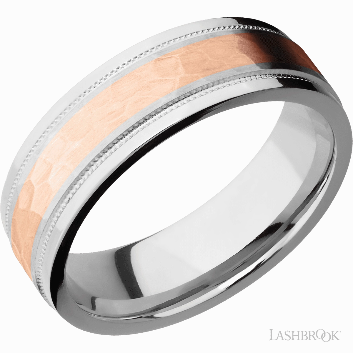 Strong Symbol Glam Statement Milgrain Hammered Rose Gold Wedding Band Cobalt Chrome 7mm