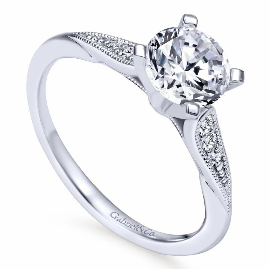Display Model Milgrain Round Diamond Ring .08 Cttw 14K White Gold  370A