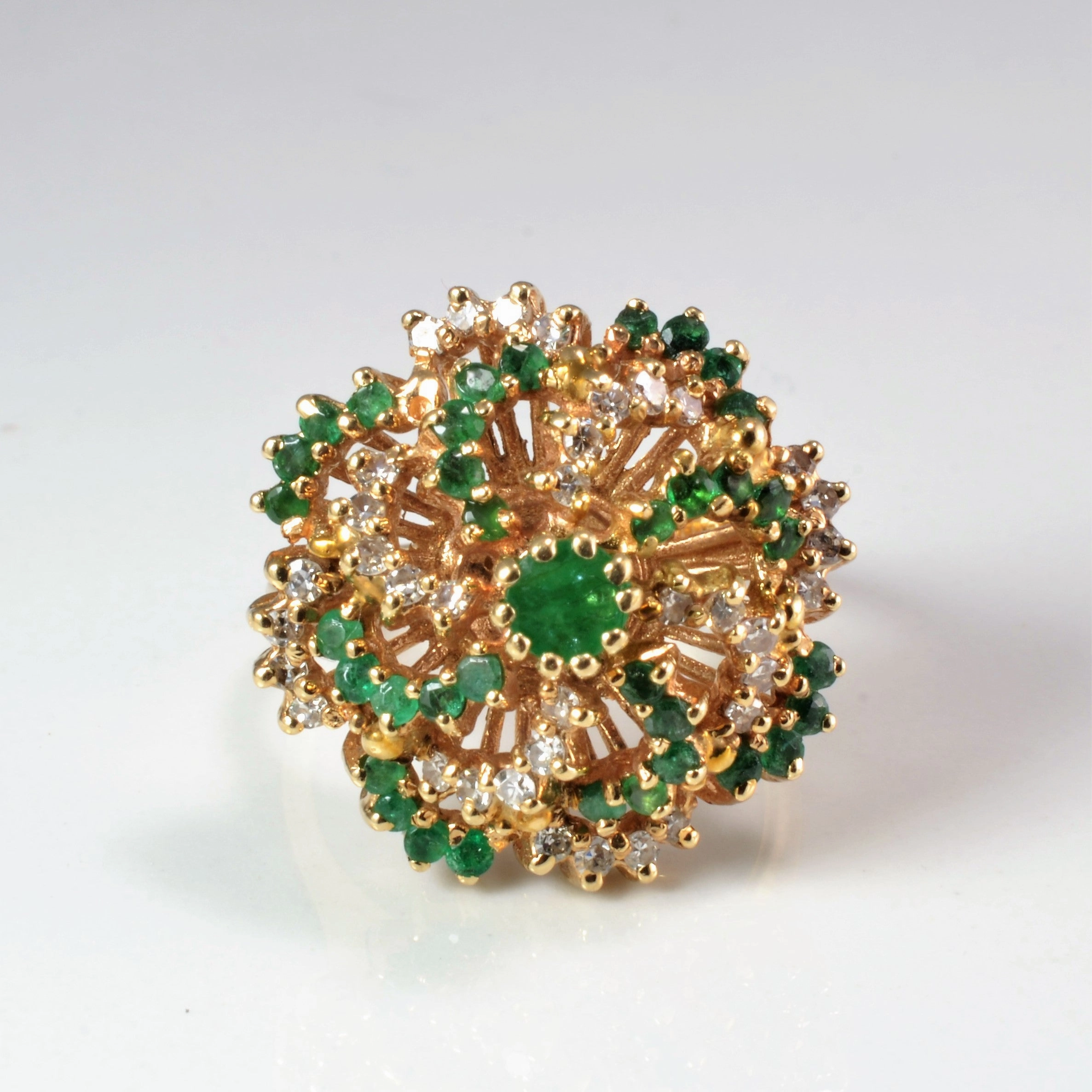 Cluster Diamond & Emerald Cocktail Ring | 0.32 ctw, SZ 5.5 | Elegant Mood Polished Design