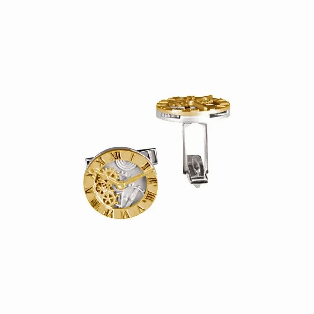14K Yellow & Sterling Silver Clock Design Cuff Links Sophisticated Gem