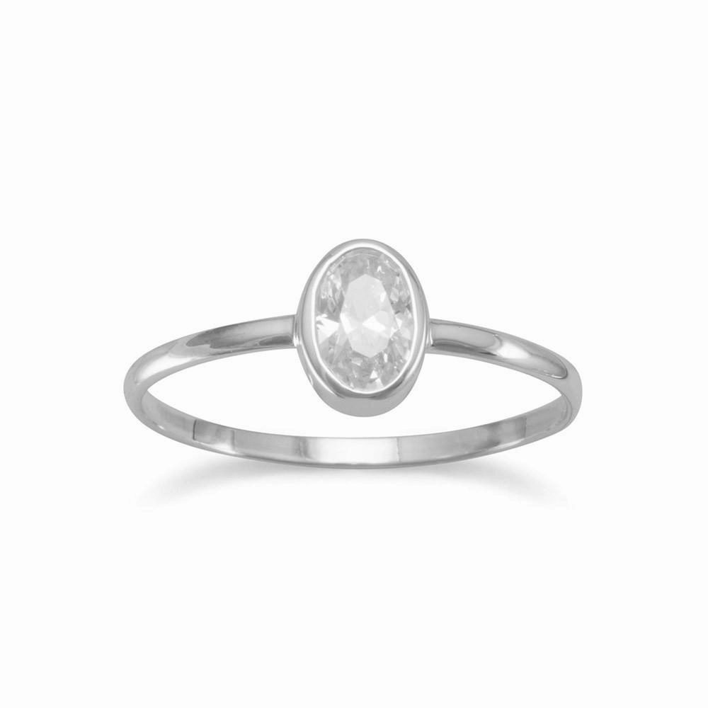 Everyday Shine Solitaire Cubic Zirconia Oval Ring Sterling Silver, Sizes 4 to 9