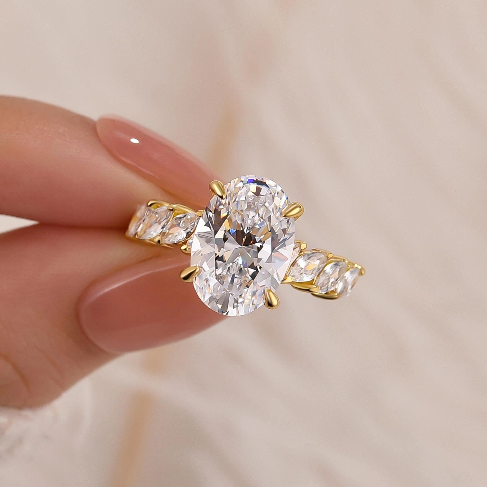 Unique 4.5Ct Oval Cut Engagement Ring Travel Ring In Sterling Silver Romantic Accent